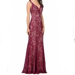 dancing queen maroon lace formal dress